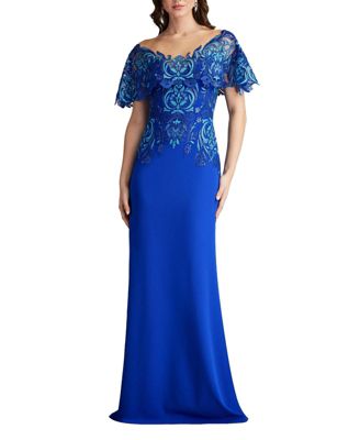 Tadashi Shoji - Deming Ruffled Sleeve Illusion Gown