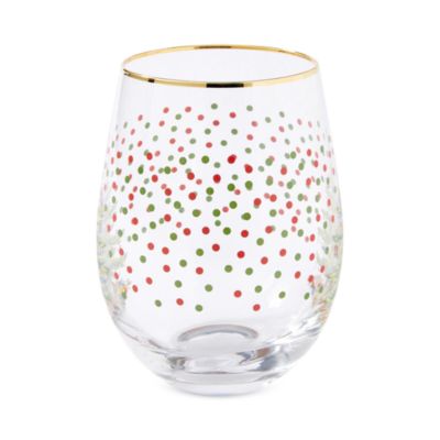 Christmas Tree Polka Dot Stemless Wine Glass, Set of 4