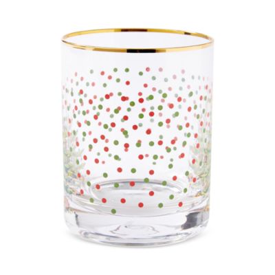 Christmas Tree Polka Dot Double Old Fashioned Glass, Set of 4