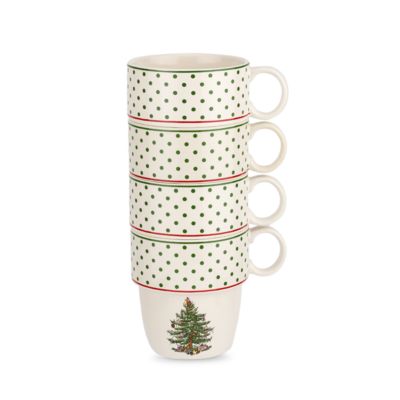 Spode - Christmas Tree Polka Dot Stackable Mugs, Set of 4