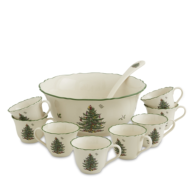 Spode Christmas Tree 10-piece Punch Bowl Set In Green