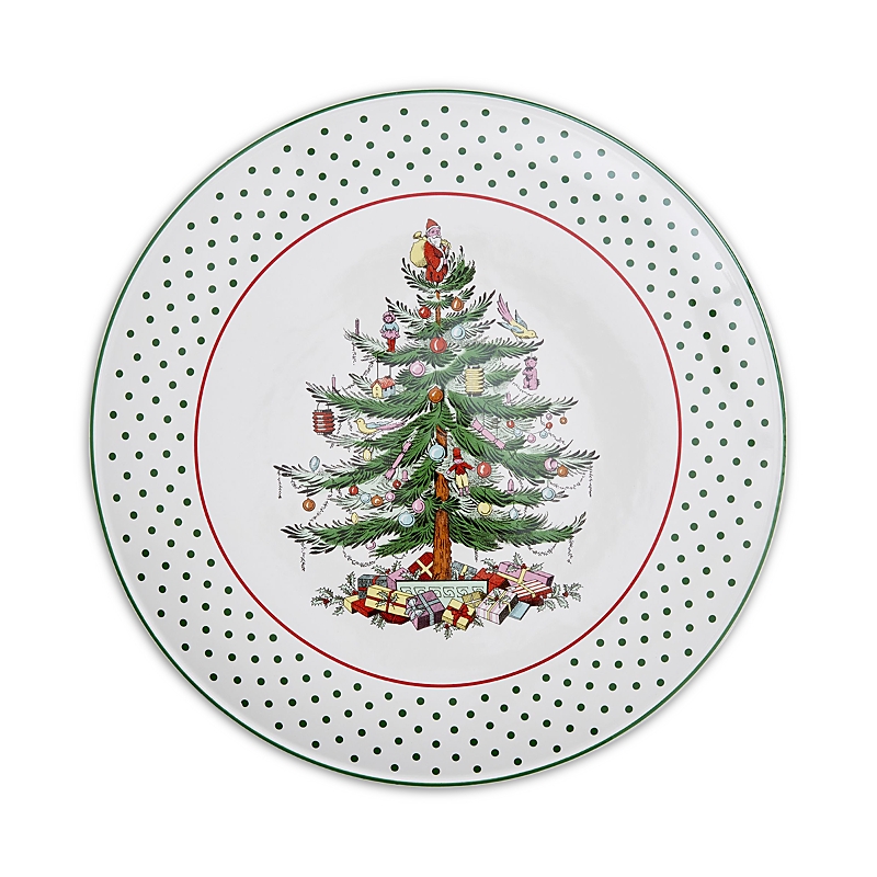 Spode Christmas Tree Polka Dot Cake Plate In Green