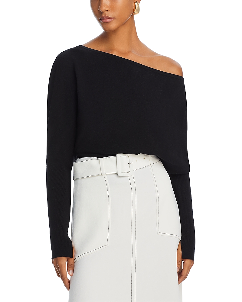 Simkhai Lavina Draped Off-shoulder Sweater In Black In Black