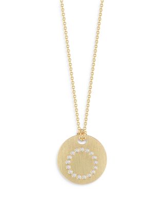 Roberto Coin 18K Yellow Gold Tiny Treasures Diamond Initial Satin Disc Pendant Necklace, 16-18