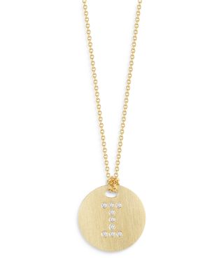 Roberto Coin - 18K Yellow Gold Tiny Treasures Diamond Initial I Satin Disc Pendant Necklace, 16-18"