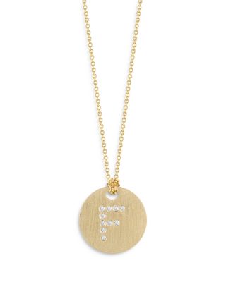 Roberto Coin 18K Yellow Gold Tiny Treasures Diamond Initial Satin Disc Pendant Necklace, 16-18