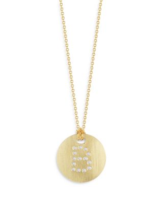 Roberto Coin 18K Yellow Gold Tiny Treasures Diamond Initial Satin Disc Pendant Necklace, 16-18
