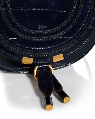Marcie Small Croc Embossed Leather Saddle Bag