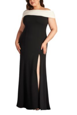 Plus Dalton Two-Tone Off-Shoulder Gown