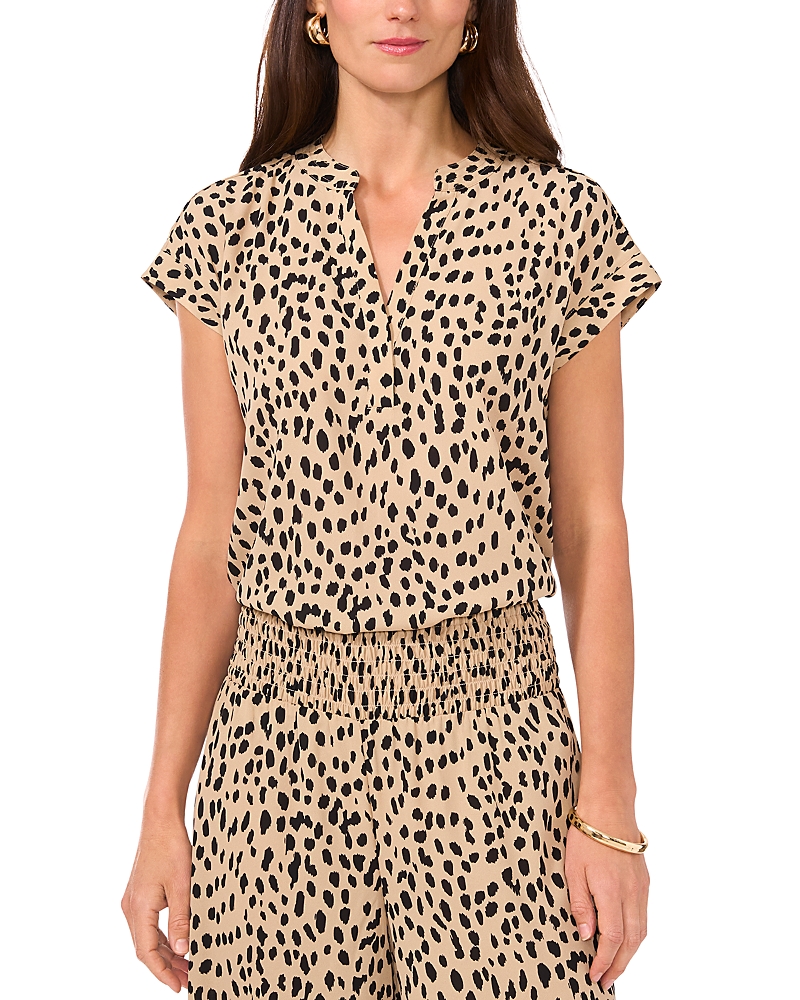 Vince Camuto Leopard Print Georgette Top In Khaki Haze