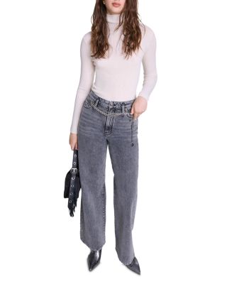 Belted Wide Leg Jeans in Grey