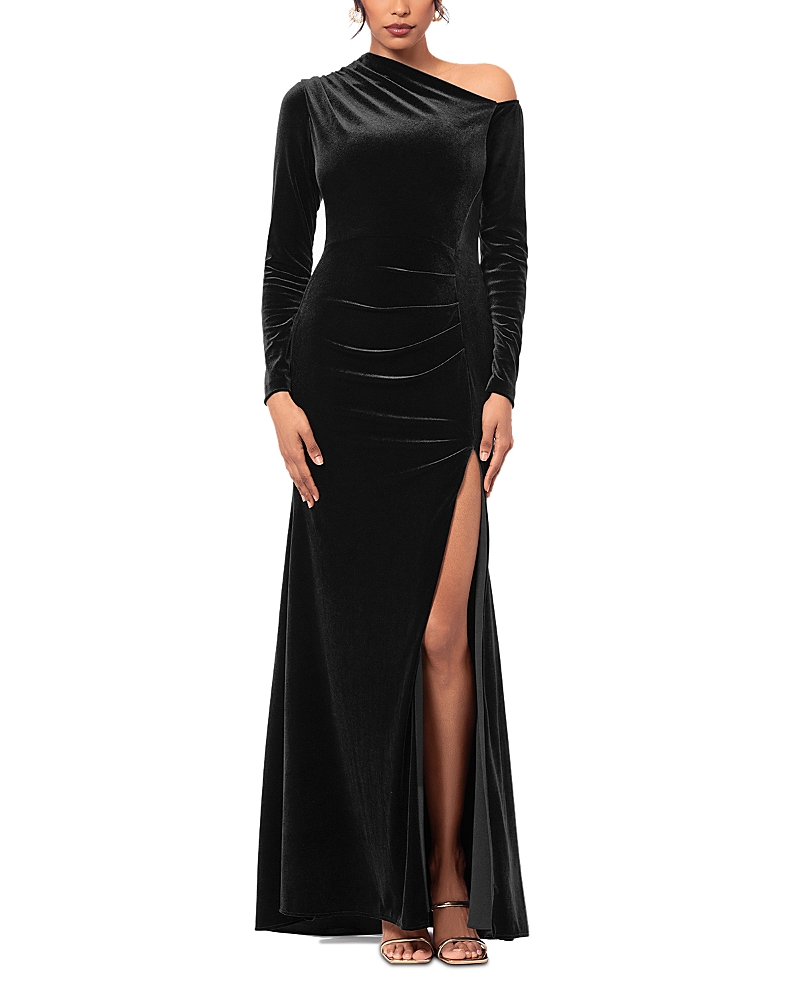 BLOOMINGDALE'S AQUA LONG SLEEVED VELVET DRESS - EXCLUSIVE
