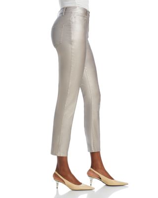 Lennon High Rise Straight Jeans in Silver Metallic