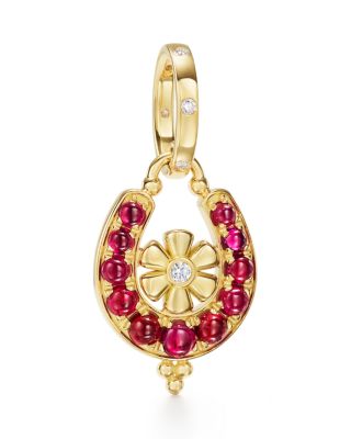 Temple St. Clair 18K Yellow Gold Fj Ruby & Diamond Horseshoe Flower Pendant