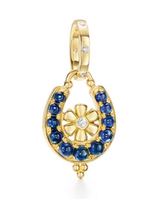 Temple St. Clair 18K Yellow Gold Fj Blue Sapphire & Diamond Horseshoe Flower Pendant