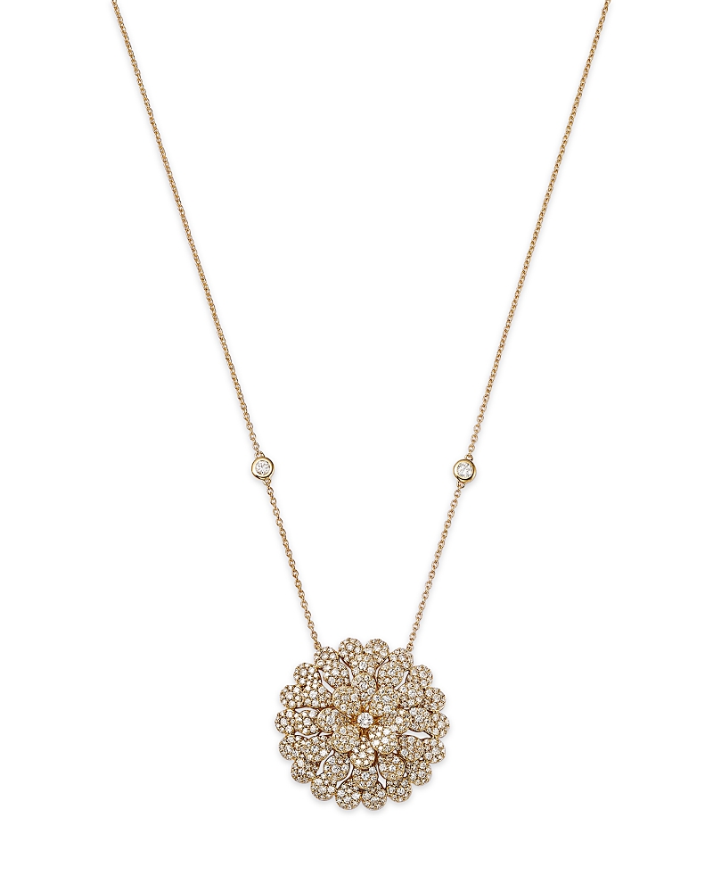 Bloomingdale's Diamond Pave Flower Pendant Necklace in 14K Yellow Gold, 1.50 tcw