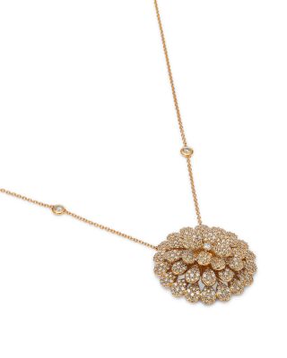 Diamond Pav&eacute; Flower Pendant Necklace in 14K Yellow Gold, 1.50 tcw 