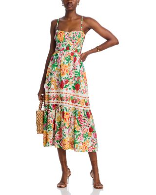 Floral Sketch White Midi Dress