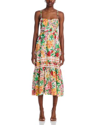 Floral Sketch White Midi Dress