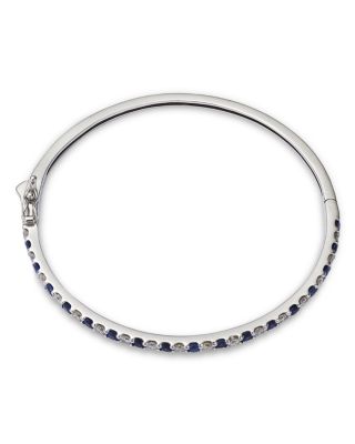 Blue Sapphire and Diamond Bangle Bracelet in 14K White Gold