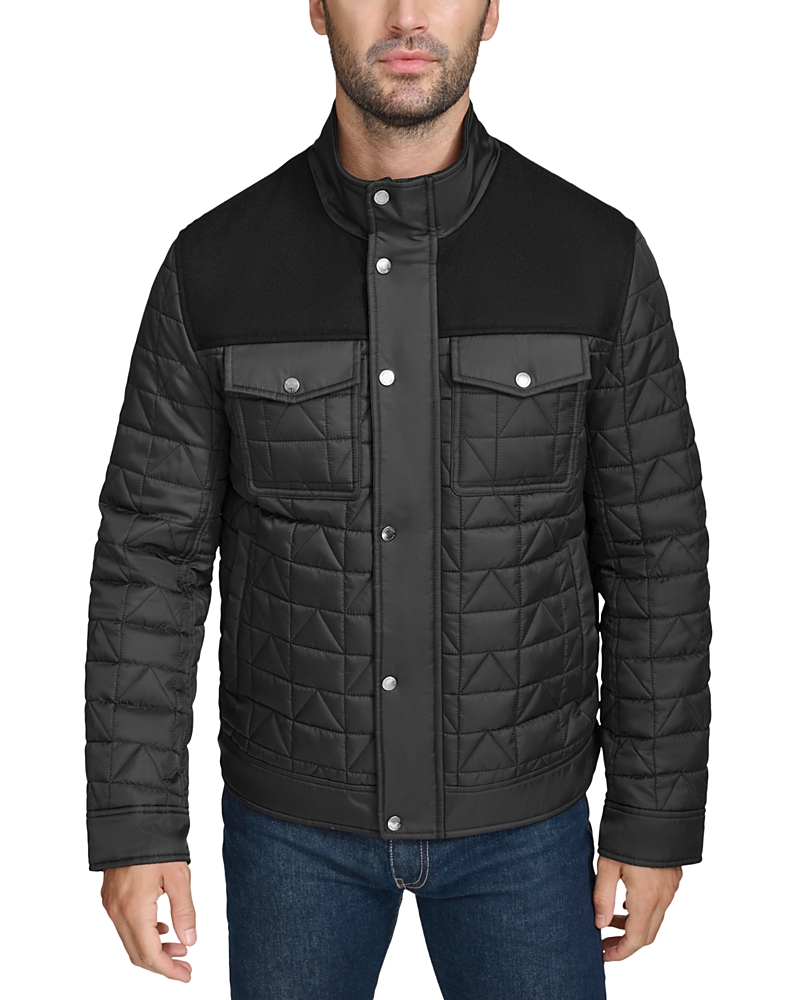 Cole Haan Box Triangle Quilted Wool-blend Jacket In Black
