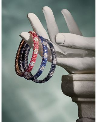 18K White Gold Stretch Collection Blue Sapphire &amp; Diamond Flower Motif Bracelet - Exclusive