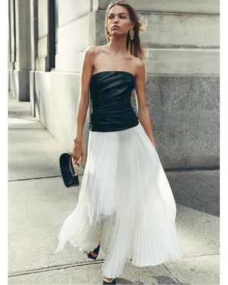 knee length dresses for ladies Arie Pleated Poplin Strapless Bustier Midi Dress main image 1