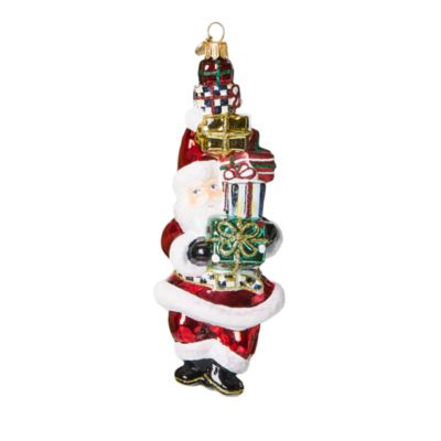 Mackenzie-Childs Cozy Christmas Gifting Santa Glass Ornament