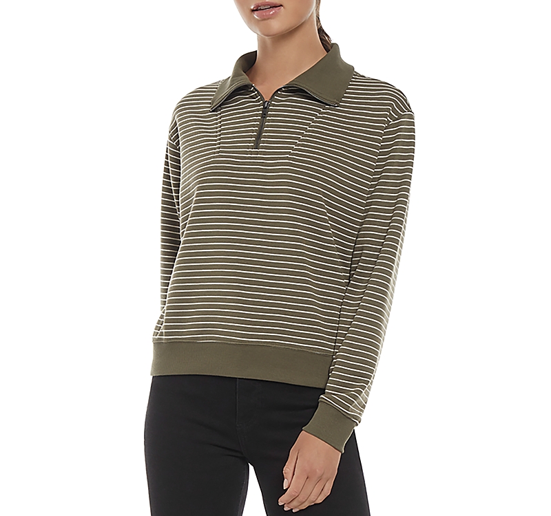 Three Dots Stripe Quarter Zip Sweatshirt In Peacoat