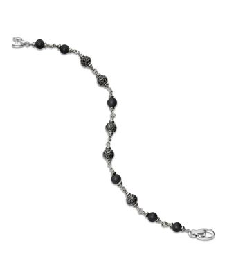 Men's Spiritual Beads Onyx & Black Diamond Pav&eacute; Rosary Style Bracelet in Sterling Silver