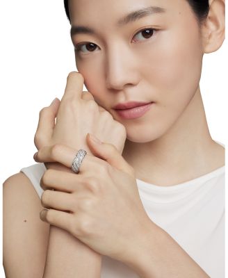 Sterling Silver Faceted Diamond Pav&eacute; Ring