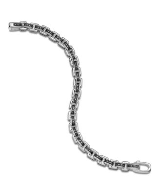 Men's Box Chain Bracelet in Sterling Silver with Black Diamonds, 7.3mm