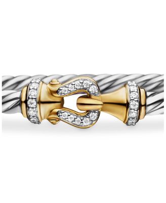 Buckle Classic Cable Bracelet in Sterling Silver with 18K Yellow Gold and Diamonds, 3mm