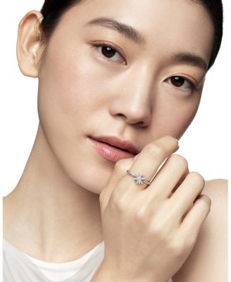 Sterling Silver Petite Starburst Station Ring with Diamonds