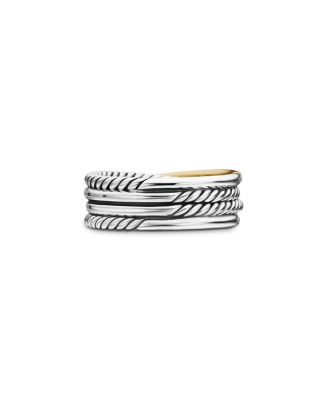 Crossover Band Ring in Sterling Silver with 18K Yellow Gold, 6.8mm
