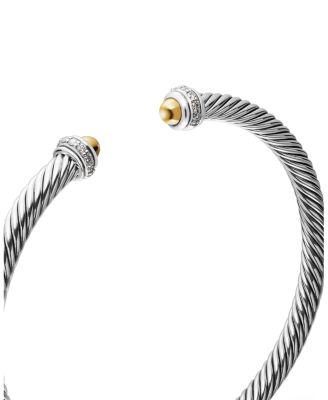 Sterling Silver & 18K Yellow Gold Cable Classic Bracelet with Diamonds