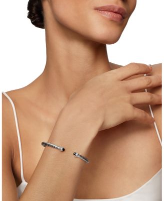 Sterling Silver Cable Classic Bracelet with Black Onyx & Diamonds 