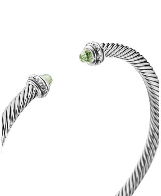 Sterling Silver Cable Classic Bracelet with Prasiolite & Diamonds