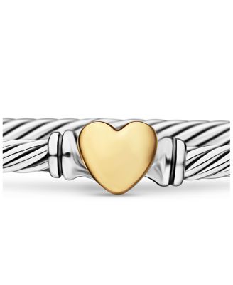 Cable Collectibles&amp;reg; Heart Bracelet in Sterling Silver with 18K Yellow Gold, 3mm