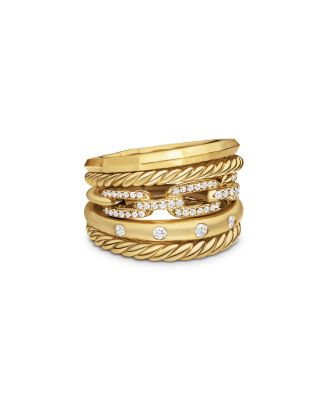Stax Five Row Ring in 18K Yellow Gold with Diamonds, 15mm