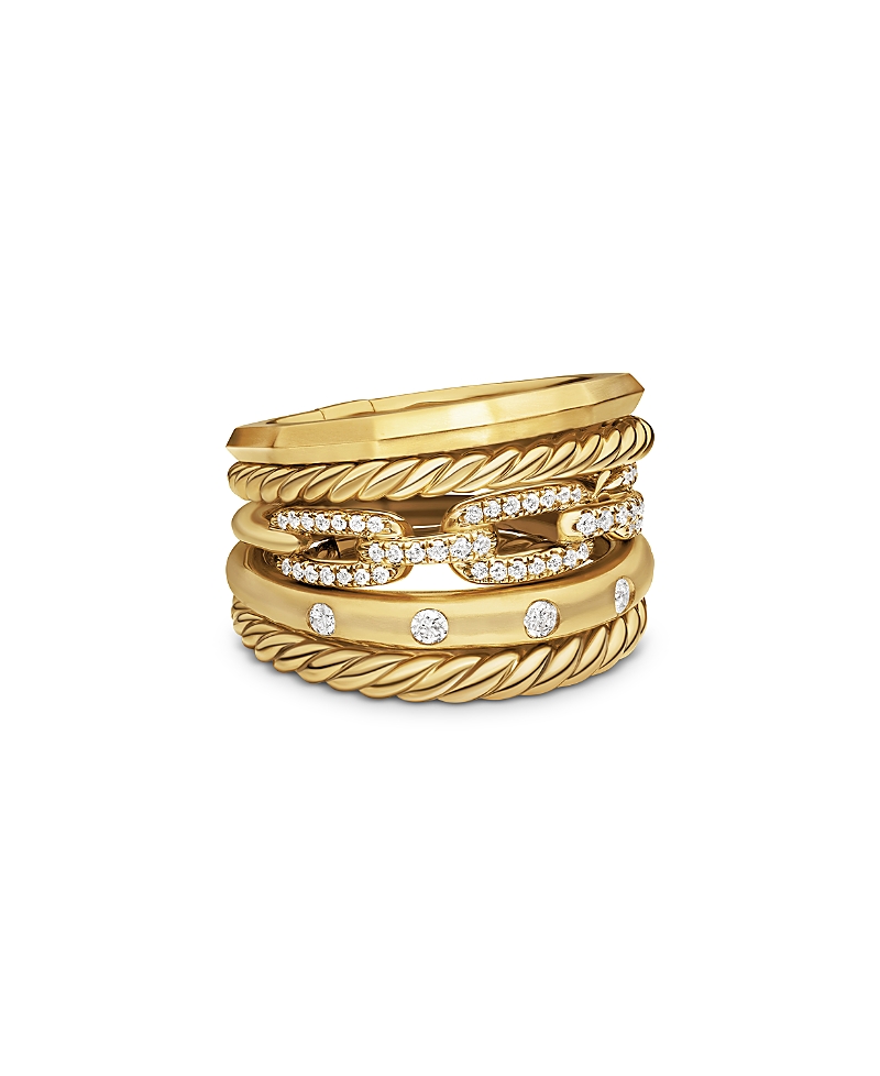 David Yurman Stax Five Row Ring in 18K Yellow Gold with Diamonds, 15mm