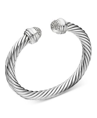 Sterling Silver Cable Bracelet with Diamonds