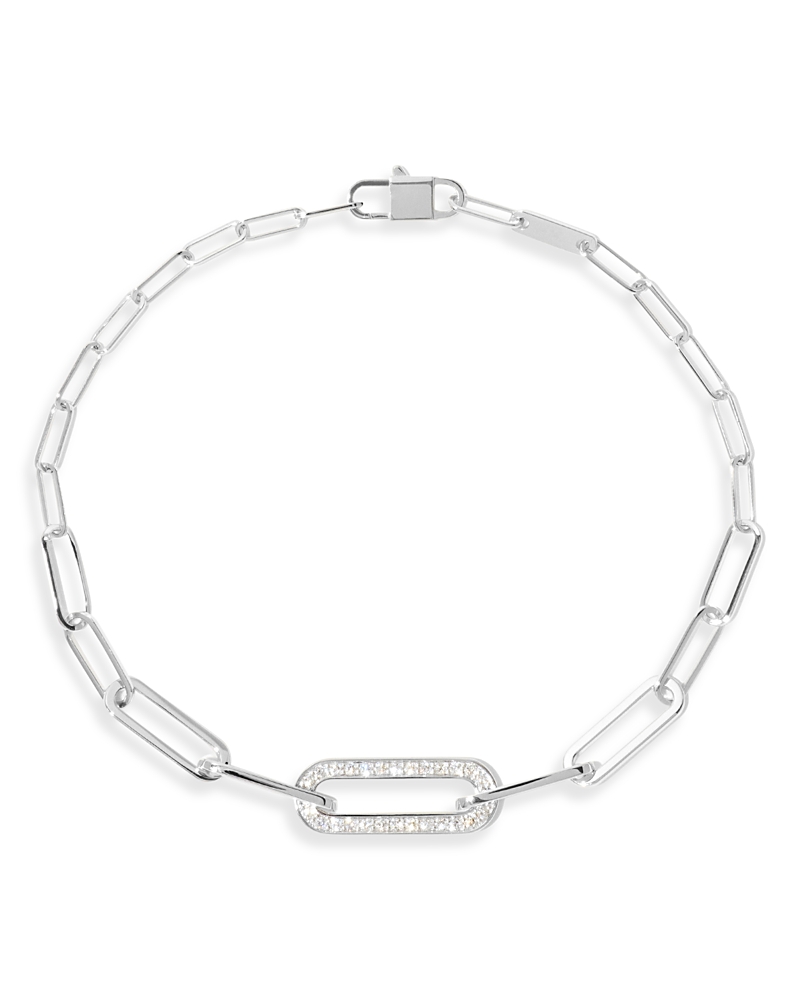 Dinh Van 18k White Gold Maillon Diamond Pave Small Link Bracelet In White