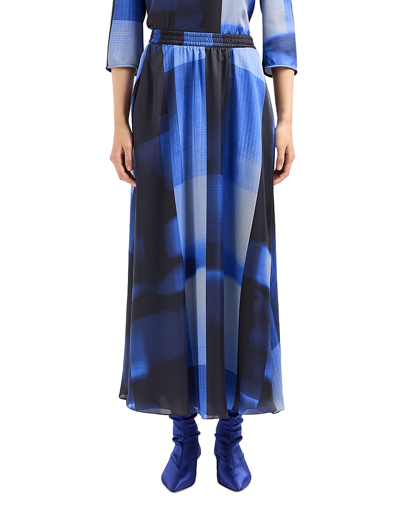 Emporio Armani Printed Satin Maxi Skirt In Blue
