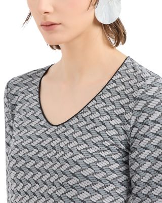 Stretch Jersey Top with Geometric Jacquard Motif