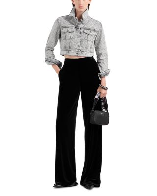 Emporio Armani Rhinestone Logo Cropped Denim Jacket 