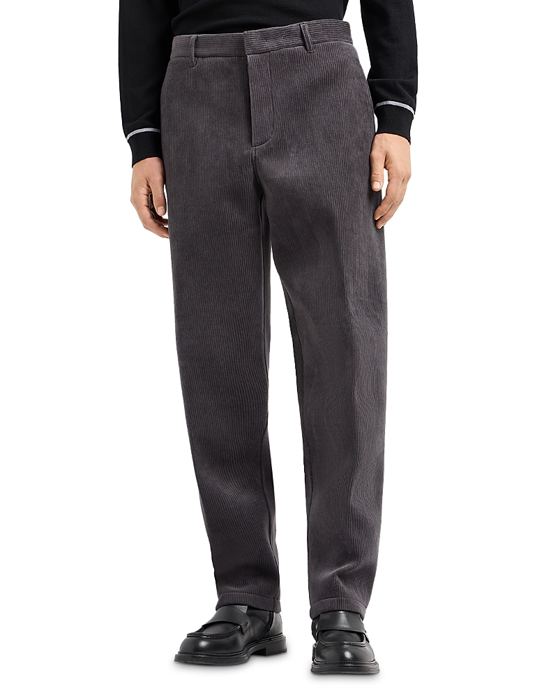 Emporio Armani Cotton Blend Ribbed Velour Regular Fit Pants In Slate