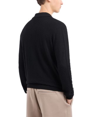 Wool Diamond Jacquard Regular Fit Quarter Zip Polo Sweater