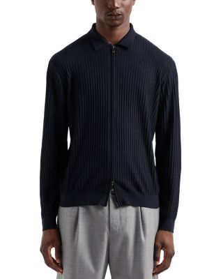 Emporio Armani - Travel Essentials Wool Ribbed Effect Full Zip Polo Cardigan