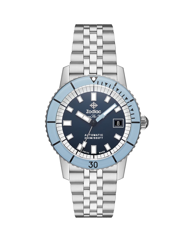 Zodiac Compression Diver Automatic Stainless Steel Watch, 40mm In Blue/silver